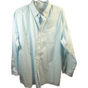 L.L. Bean Men's L Dress Shirt Traditional Fit Blue Grid Check Oxford 100% Cotton